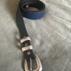 Women’s Blue Leather Belt with Silver Buckle